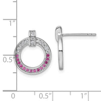 Sterling Silver Rhodium-plated White & Pink CZ Post Earrings