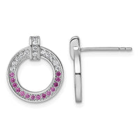 Sterling Silver Rhodium-plated White & Pink CZ Post Earrings