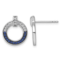 Sterling Silver White & Black Rh-plated White & Blue CZ Post Earrings