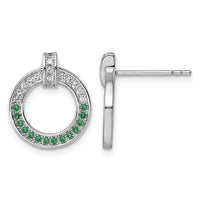 Sterling Silver Rhodium-plated White & Green CZ Post Earrings