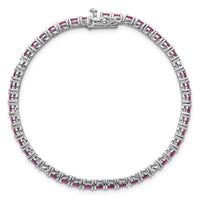 Sterling Silver RH-plated Polished Red and White CZ 7in Tennis Bracelet