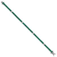 Sterling Silver RH-plated Polished Green and White CZ 7in Tennis Bracelet