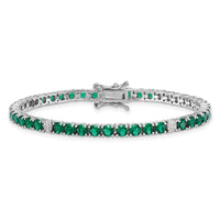 Sterling Silver RH-plated Polished Green and White CZ 7in Tennis Bracelet