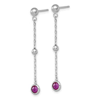 Sterling Silver RH-plated Polished Red CZ Post Dangle Earrings