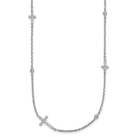 SS Rhodium-plated Polished CZ Crosses 15in w/1.5 in ext. Necklace