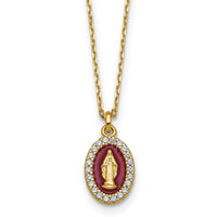 Sterling Silver Gold-plat CZ Enamel Miraculous Medal w/2in ext. Necklace