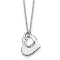 Sterling Silver RH-plat Heart With Heart Cutout 16in With 2in Ext Necklace