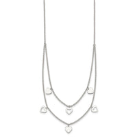 Sterling Silver Polished 2 Strand Multi Heart Necklace