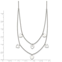 Sterling Silver Polished 2 Strand Multi Heart Necklace