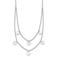 Sterling Silver Polished 2 Strand Multi Heart Necklace