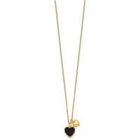 Sterling Silver Gold-tone Onyx CZ Hearts 14in w/3in Ext Children's Necklace