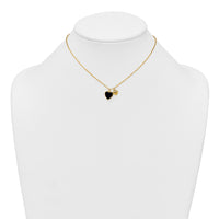 Sterling Silver Gold-tone Onyx CZ Hearts 14in w/3in Ext Children's Necklace