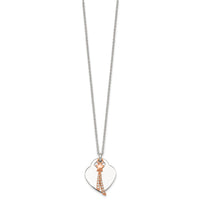Sterling Silver Rose-tone Polished CZ Shooting Star and Heart Necklace