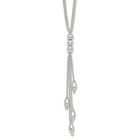 Sterling Silver Polished and Beaded 2 Strand Lariat w/ 1.25in Ext Necklace