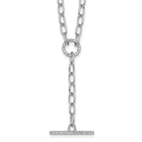 Sterling Silver RH-plated Polished CZ Paperclip Y Drop 17in Necklace