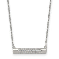 Sterling Silver Polished CZ Bar 16 Inch with 2 Inch Extension Necklace