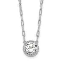SSilver RH-pl Polished CZ Paperclip Chain Circle w/2in Ext Necklace