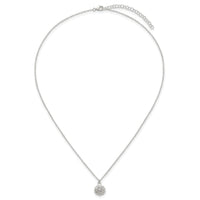 Sterling Silver Polished CZ Flower 16 Inch with 2 Inch Extension Necklace