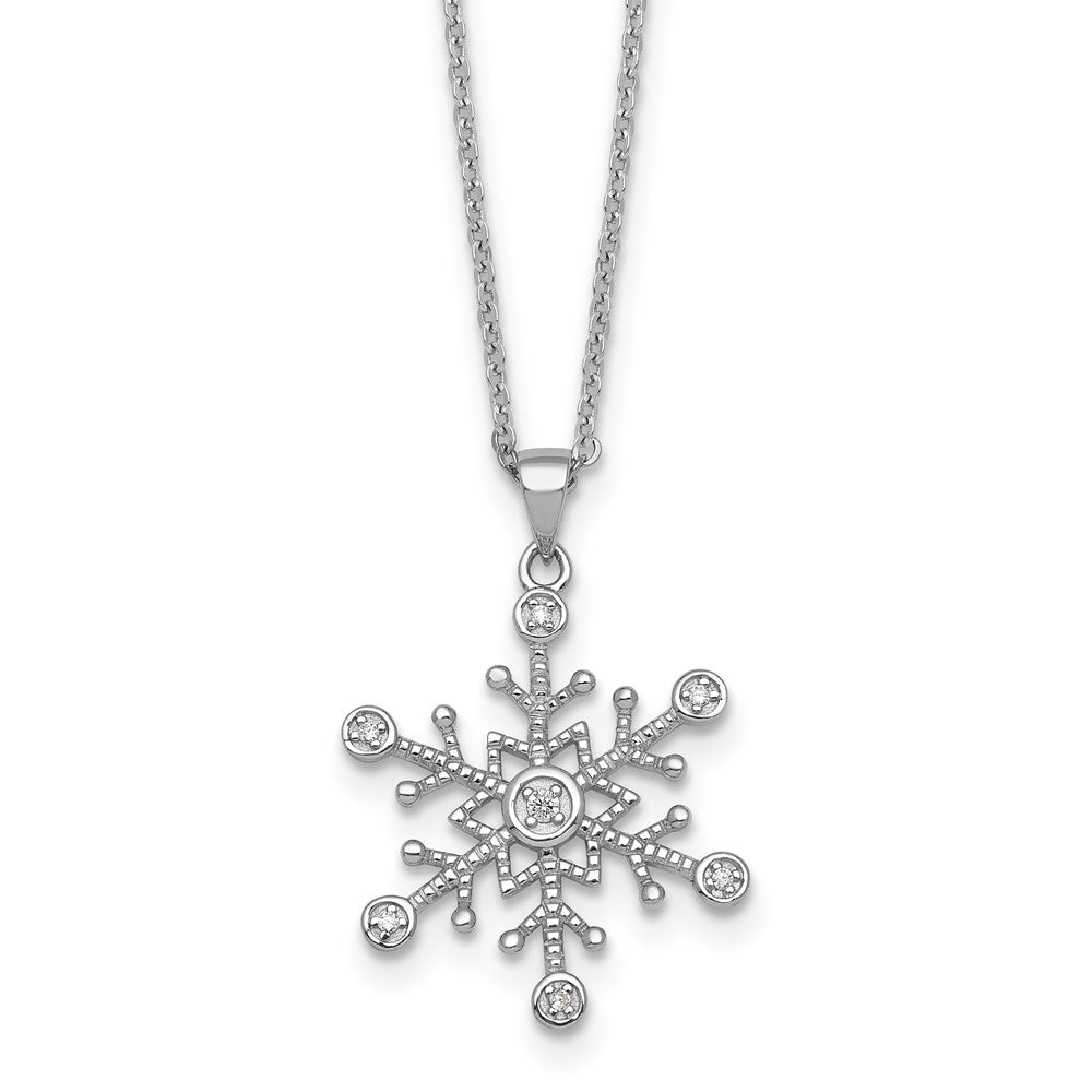 Sterling Silver RH-plated CZ Polished And Textured Snowflake 18in Necklace