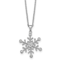 Sterling Silver RH-plated CZ Polished And Textured Snowflake 18in Necklace