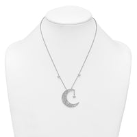 Sterling Silver RH-plated Polished CZ Moon and Stars 18in Necklace