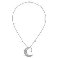 Sterling Silver RH-plated Polished CZ Moon and Stars 18in Necklace