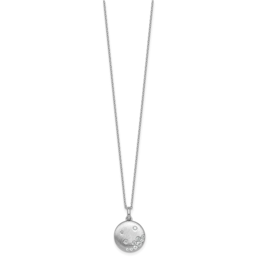 Sterling Silver Rhodium-plated Brushed CZ Circle 17.5in Necklace