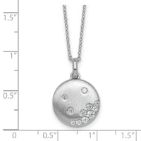 Sterling Silver Rhodium-plated Brushed CZ Circle 17.5in Necklace