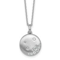 Sterling Silver Rhodium-plated Brushed CZ Circle 17.5in Necklace