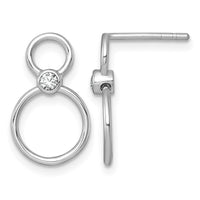 Sterling Silver RH-plated Polished CZ Circles Post Dangle Earrings