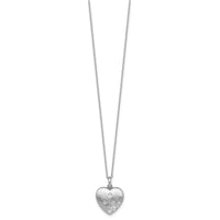 Sterling Silver Rhodium-plated Brushed CZ Heart 17.5in Necklace