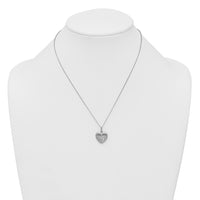 Sterling Silver Rhodium-plated Brushed CZ Heart 17.5in Necklace