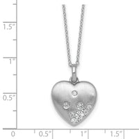 Sterling Silver Rhodium-plated Brushed CZ Heart 17.5in Necklace