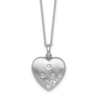 Sterling Silver Rhodium-plated Brushed CZ Heart 17.5in Necklace
