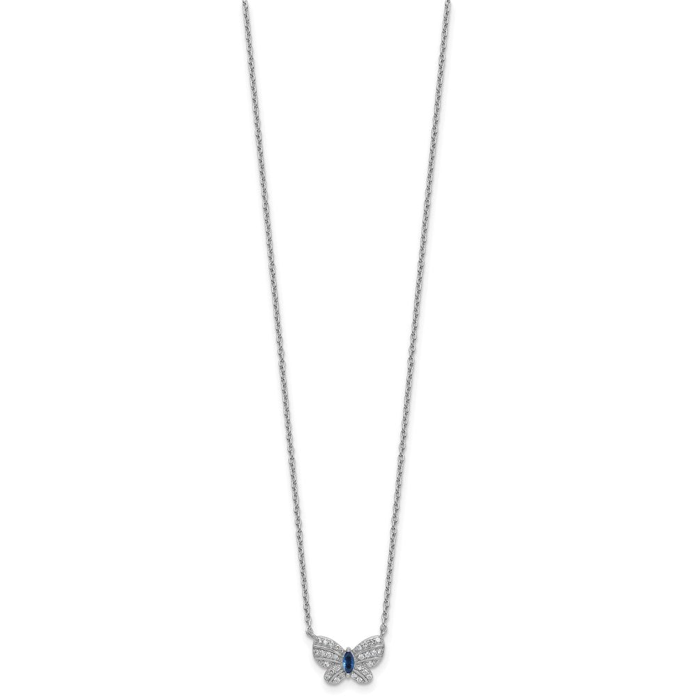 Sterling Silver RH-plated  CZ and Glass Butterfly 16in w/ 2in Ext Necklace
