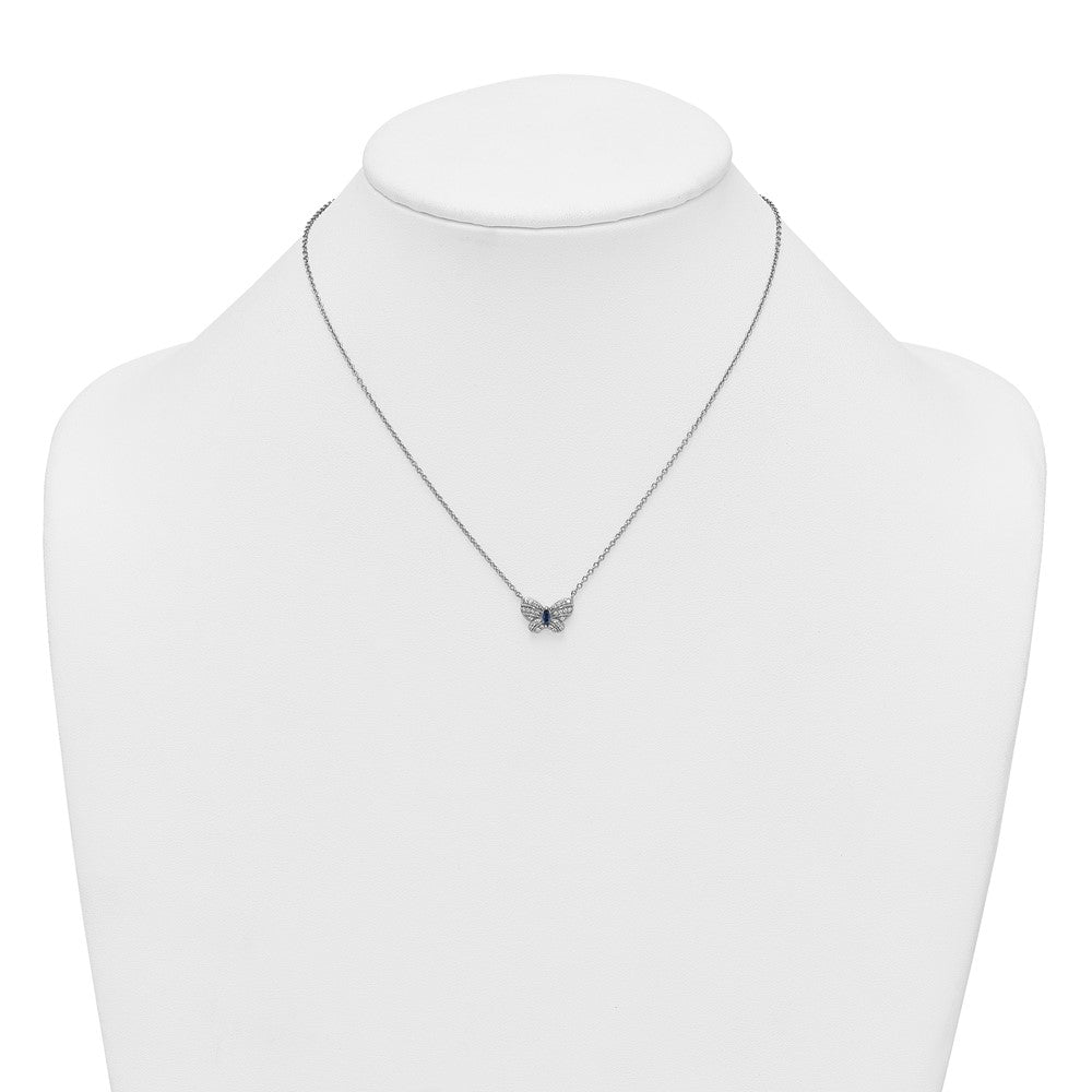 Sterling Silver RH-plated  CZ and Glass Butterfly 16in w/ 2in Ext Necklace