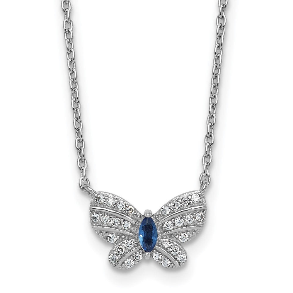 Sterling Silver RH-plated  CZ and Glass Butterfly 16in w/ 2in Ext Necklace