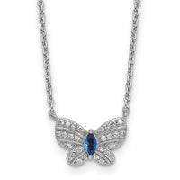 Sterling Silver RH-plated  CZ and Glass Butterfly 16in w/ 2in Ext Necklace
