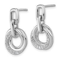Sterling Silver Rhodium-plated CZ Circle Twist Dangle Post Earrings