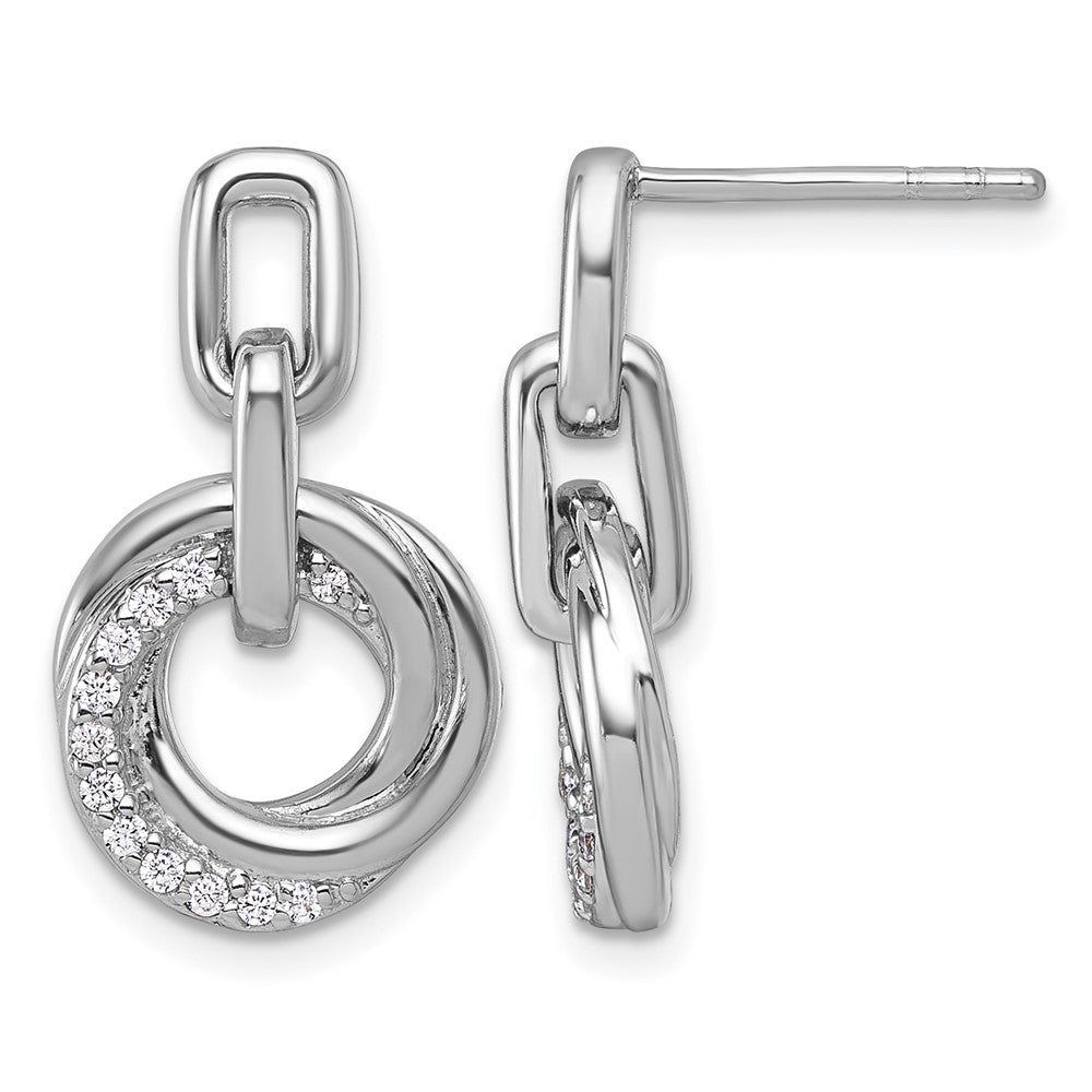 Sterling Silver Rhodium-plated CZ Circle Twist Dangle Post Earrings