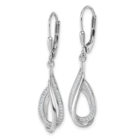 Sterling Silver Rhodium-plated CZ Polished Tear Drop Leverback Earrings