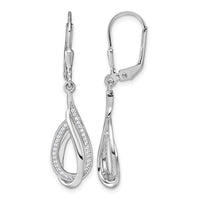 Sterling Silver Rhodium-plated CZ Polished Tear Drop Leverback Earrings