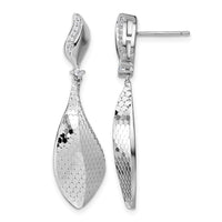 Sterling Silver Rhodium-plated CZ Textured Tear Drop Dangle Post Earrings