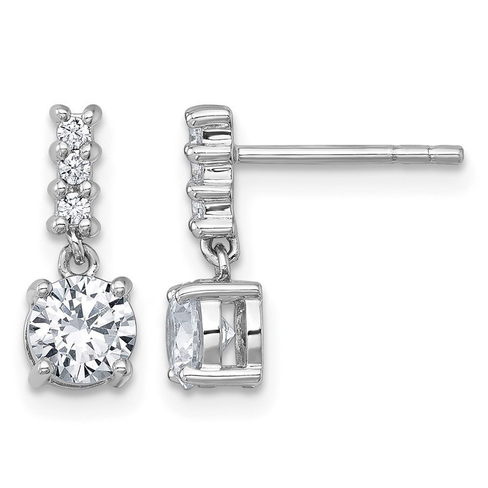 Sterling Silver Rhodium-plated Polished CZ Post Dangle Earrings