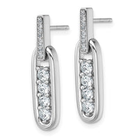 Sterling Silver RH-plated CZ Elongated Oval Post Dangle Earrings