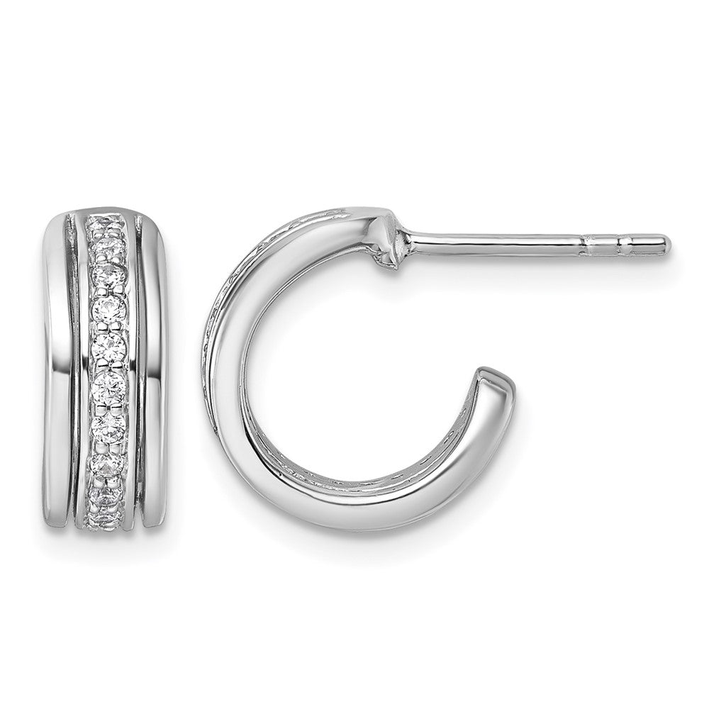 Sterling Silver Rhodium-plated CZ Post Hoop Earrings