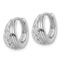 Sterling Silver Rhodium-plated Grooved CZ Polished Hoop Earrings