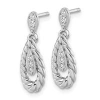 Sterling Silver Rhodium-plated Polished CZ Teardrop Dangle Post Earrings
