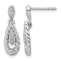 Sterling Silver Rhodium-plated Polished CZ Teardrop Dangle Post Earrings