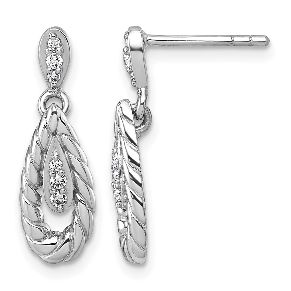 Sterling Silver Rhodium-plated Polished CZ Teardrop Dangle Post Earrings